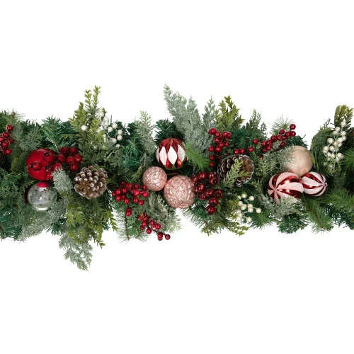 Pre-Decorated Ornaments And Pinecones Artificial Christmas Garland - 7' X 14" - Unlit 5 Pre-Decorated Ornaments And Pinecones Artificial Christmas Garland - 7' X 14" - Unlit - Image 5