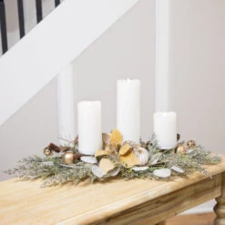 Glittered Poinsettia And Ornaments Christmas Pillar Candle Holder - 24"