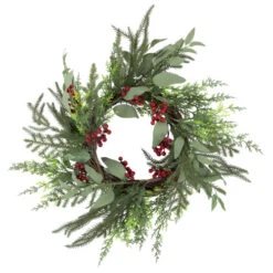 Northlight Mixed Foliage And Red Berries Artificial Christmas Wreath, 24-Inch, Unlit