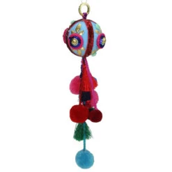 Northlight 10.25" Blue And Red Ball With Pompoms Christmas Ornament