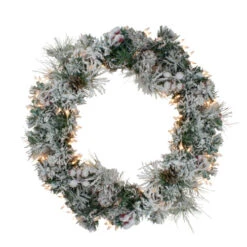 Northlight Pre-lit Heavily Flocked Pine Artificial Christmas Wreath - 24" - Clear Lights