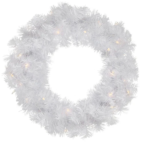 Northlight Pre-Lit Pine Artificial Christmas Wreath - 24" - White - Clear Lights 1 Northlight Pre-Lit Pine Artificial Christmas Wreath - 24" - White - Clear Lights