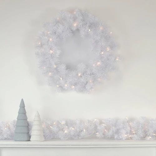 Northlight Pre-Lit Pine Artificial Christmas Wreath - 24" - White - Clear Lights 2 Northlight Pre-Lit Pine Artificial Christmas Wreath - 24" - White - Clear Lights - Image 2