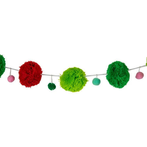 Northlight Pom Pom Christmas Garland - 4' X 2" - Green And Red - Unlit 6 Northlight Pom Pom Christmas Garland - 4' X 2" - Green And Red - Unlit - Image 6