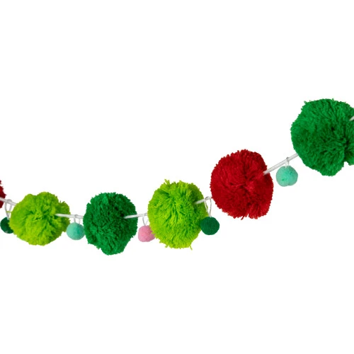Northlight Pom Pom Christmas Garland - 4' X 2" - Green And Red - Unlit 5 Northlight Pom Pom Christmas Garland - 4' X 2" - Green And Red - Unlit - Image 5