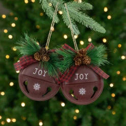 Northlight Snowflake "Joy" Jingle Bell Disc Ornaments - 5" - Set Of 2