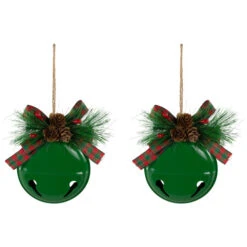 Northlight Jingle Bells With Bow And Pinecones Christmas Disc Ornaments - Green - 5" - Set Of 2 -Northlight Sale Store northlight nj96025 02 08416.1723684239