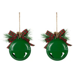 Northlight Jingle Bells With Bow And Pinecones Christmas Disc Ornaments - Green - 5" - Set Of 2 -Northlight Sale Store northlight nj96025 05 09835.1723684241