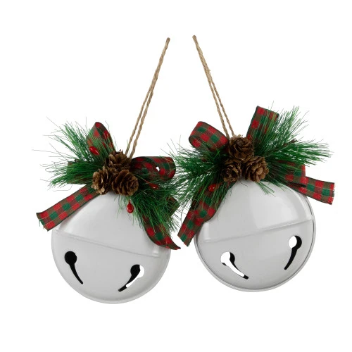 Northlight Jingle Bells With Bow And Pinecones Christmas Disc Ornaments - White - 5" - Set Of 2 2 Northlight Jingle Bells With Bow And Pinecones Christmas Disc Ornaments - White - 5" - Set Of 2 - Image 2