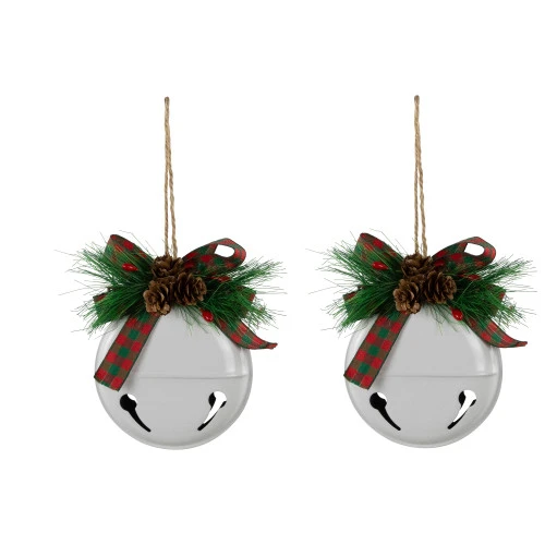 Northlight Jingle Bells With Bow And Pinecones Christmas Disc Ornaments - White - 5" - Set Of 2 3 Northlight Jingle Bells With Bow And Pinecones Christmas Disc Ornaments - White - 5" - Set Of 2 - Image 3