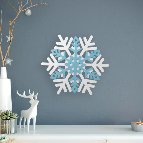 Northlight Snowflake Wooden Christmas Wall Decoration - 11.75" - White And Blue 1 Northlight Snowflake Wooden Christmas Wall Decoration - 11.75" - White And Blue
