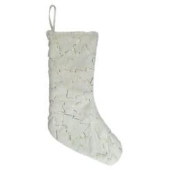 18" White And Gold Christmas Stocking With Sequined Trees