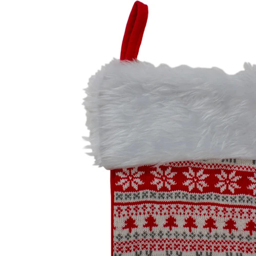 Northlight 19" Red And White Deer And Snowflake Knit Christmas Stocking With Faux Fur Cuff 2 Northlight 19" Red And White Deer And Snowflake Knit Christmas Stocking With Faux Fur Cuff - Image 2