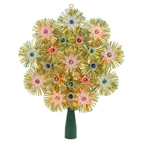 Northlight 8" Lighted Gold Retro Tinsel Snowflake Christmas Tree Topper - Multi Lights 1 Northlight 8" Lighted Gold Retro Tinsel Snowflake Christmas Tree Topper - Multi Lights