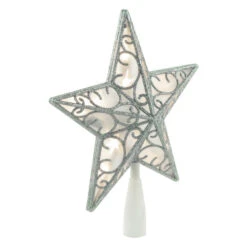 Northlight 9" LED Lighted Silver Glitter Star Christmas Tree Topper, Warm White Lights -Northlight Sale Store northlight nl02636 2 97316.1666251136