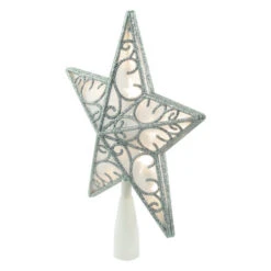 Northlight 9" LED Lighted Silver Glitter Star Christmas Tree Topper, Warm White Lights -Northlight Sale Store northlight nl02636 3 64773.1666251136