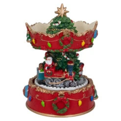 Northlight Santa On Train Musical Christmas Carousel - 6" - Red And Gold