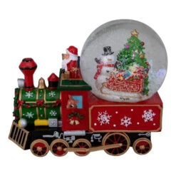 8.5" Green And Red Christmas Train Snow Globe
