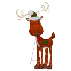 Northlight Lighted 2D Chenille Reindeer Outdoor Christmas Decoration - 32" - Red - Warm White
