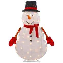 Northlight 32" Lighted 3D Chenille Snowman In Top Hat Outdoor Christmas Decoration