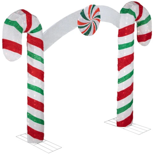 Northlight Lighted Double Candy Cane Archway Outdoor Christmas Decoration - 7' - Warm White 3 Northlight Lighted Double Candy Cane Archway Outdoor Christmas Decoration - 7' - Warm White - Image 3