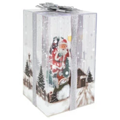 Northlight Lighted And Musical Santa Snowing Gift Box With Ribbon Christmas Decoration - 12"