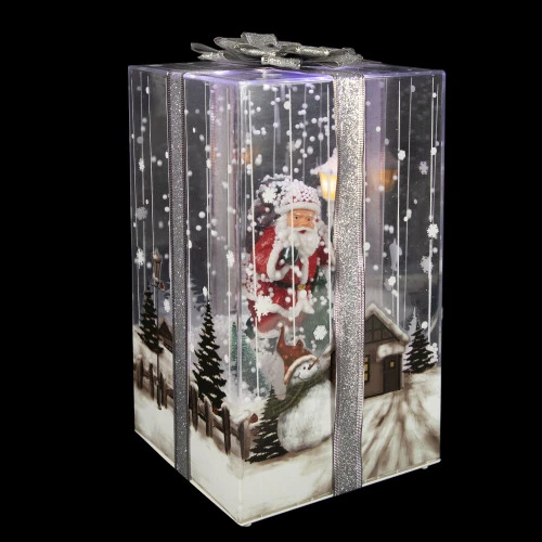 Northlight Lighted And Musical Santa Snowing Gift Box With Ribbon Christmas Decoration - 12" 2 Northlight Lighted And Musical Santa Snowing Gift Box With Ribbon Christmas Decoration - 12" - Image 2