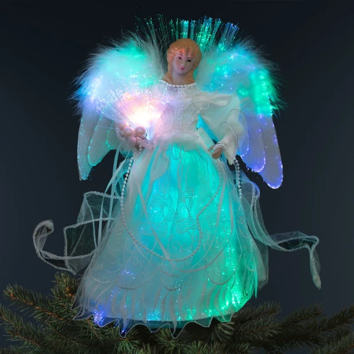 Northlight Fiber Optic Color-Changing Angel With Dove Christmas Tree Topper - 12" - White 1 Northlight Fiber Optic Color-Changing Angel With Dove Christmas Tree Topper - 12" - White