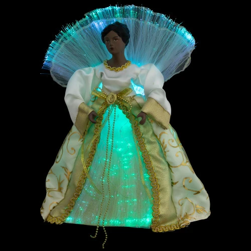 Northlight Lighted Fiber Optic African American Angel Christmas Tree Topper - 12" - Gold 3 Northlight Lighted Fiber Optic African American Angel Christmas Tree Topper - 12" - Gold - Image 3