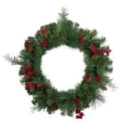 Northlight Pine Cones And Berries Artificial Christmas Wreath With Ribbon - 24" - Unlit
