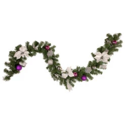 Pine Foliage Poinsettia And Snowflake Artificial Christmas Garland - 6' X 9" - Unlit
