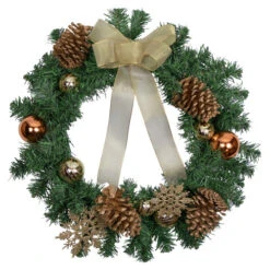 Pre-Decorated Ball Ornaments And Bow Artificial Christmas Wreath - 24" - Unlit