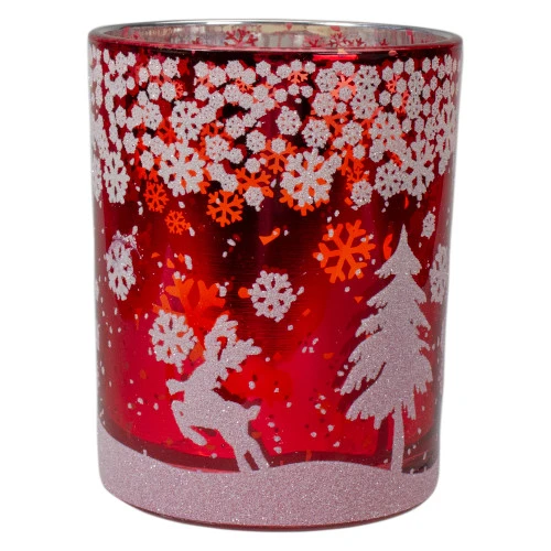 5" Red And Shiny Silver Deer In Winter Woods Flameless Candle Holder 5 5" Red And Shiny Silver Deer In Winter Woods Flameless Candle Holder - Image 5