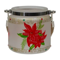 Northlight 4" Hand-Painted Red Poinsettias And Gold Flameless Glass Christmas Candle Holder