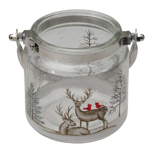 Northlight 4" Hand-Painted Pine Trees And Deer Flameless Glass Christmas Candle Holder 3 Northlight 4" Hand-Painted Pine Trees And Deer Flameless Glass Christmas Candle Holder - Image 3