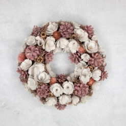 Northlight 13" White And Pink Wooden Floral Christmas Wreath With Pinecones -Northlight Sale Store northlight sh27004 ongray 30940.1680285012