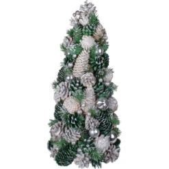 Pinecone And Ornaments Glitter Cone Christmas Tree - 18"