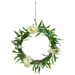 Mini Floral And Foliage Spring Wreath - 7" - Unlit - Green And White