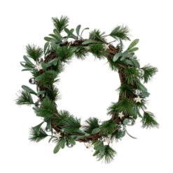 Northlight Pine Needle And Silver Ball Ornament Artificial Christmas Wreath, 12-Inch, Unlit