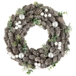 Northlight White Berry And Pinecone Foliage Christmas Ornament Wreath, 12.5-Inch, Unlit