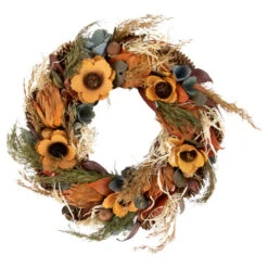 Sunflower And Straw Artificial Fall Harvest Wreath - 12" - Unlit