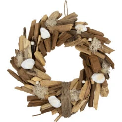 Northlight Natural Driftwood And Seashell Artificial Wreath - 14"