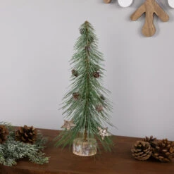 Northlight Frosted Bottle Brush Tree On Wooden Base Christmas Decoration - 13"