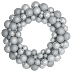 Northlight Silver Splendor 3-Finish Shatterproof Ball Christmas Wreath 24" - Unlit