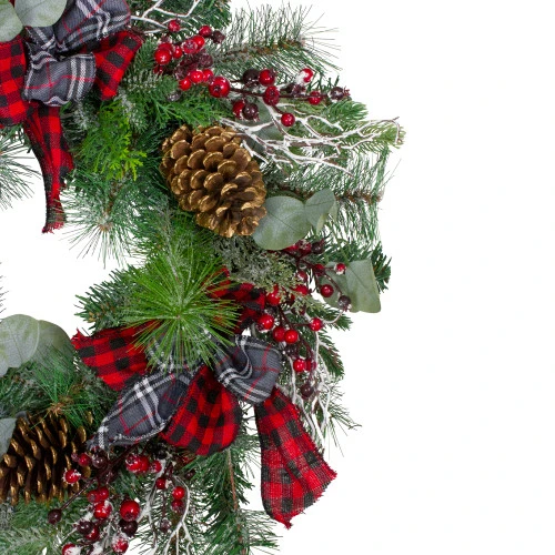 Northlight Dual Plaid And Berries Artificial Christmas Wreath - 24" - Unlit 4 Northlight Dual Plaid And Berries Artificial Christmas Wreath - 24" - Unlit - Image 4