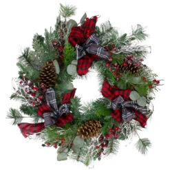 Northlight Dual Plaid And Berries Artificial Christmas Wreath - 24" - Unlit