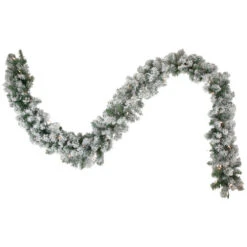 Northlight 9' X 10" Pre-lit Flocked Madison Pine Artificial Christmas Garland, Clear Lights