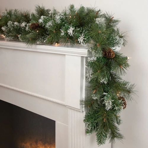 Northlight Real Touch™? Pre-lit Snow Valley Pine Artificial Christmas Garland - 9' X 10" - Clear Lights 2 Northlight Real Touch™? Pre-lit Snow Valley Pine Artificial Christmas Garland - 9' X 10" - Clear Lights - Image 2