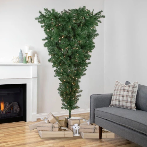 Northlight 7' Pre-Lit Green Spruce Artificial Upside Down Christmas Tree - Clear Lights 2 Northlight 7' Pre-Lit Green Spruce Artificial Upside Down Christmas Tree - Clear Lights - Image 2