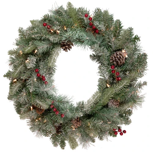 Northlight Pre-Lit Snowy Waterloo Pine Artificial Christmas Wreath - 24-Inch, Clear Lights 1 Northlight Pre-Lit Snowy Waterloo Pine Artificial Christmas Wreath - 24-Inch, Clear Lights